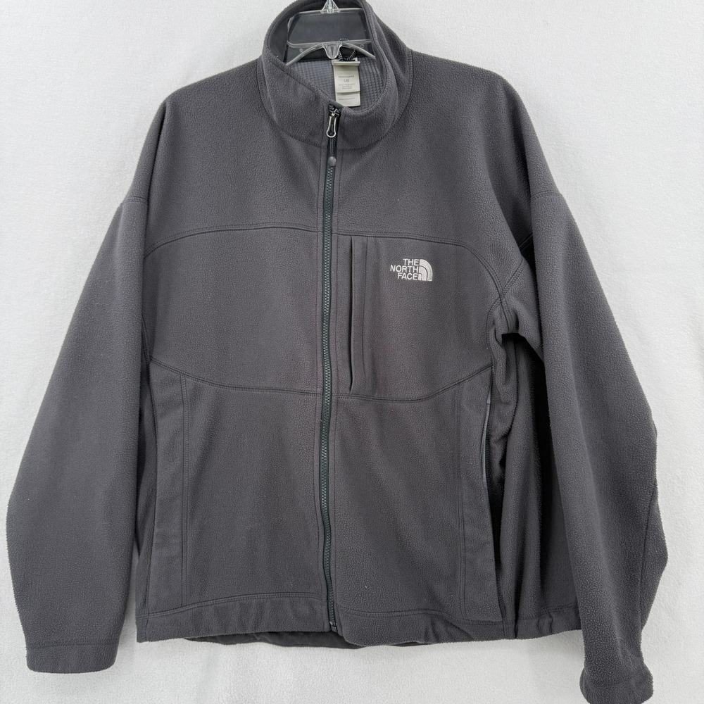The North Face WindWall Fleece Jacket Mens Large Gray Full Zip Mock Neck Pockets